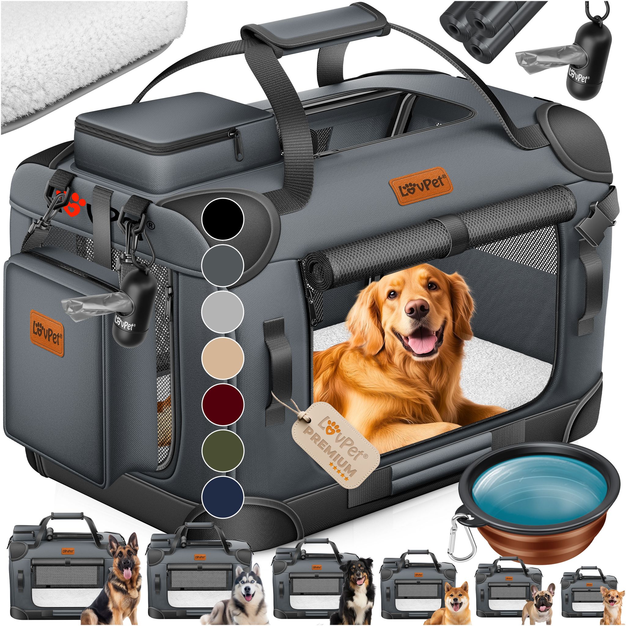 Lovpet® Hundebox Faltbar Mit Napf Und Tasche - Anthrazit, Xl