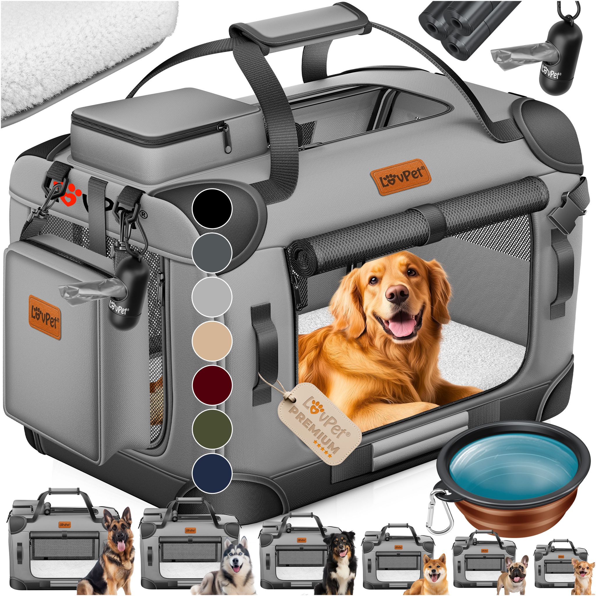 Lovpet® Hundebox Faltbar Mit Napf Und Tasche - Xl, Hellgrau