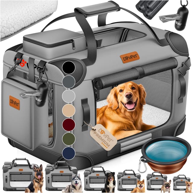 Lovpet® Hundebox Faltbar Mit Napf Und Tasche - Xl, Hellgrau