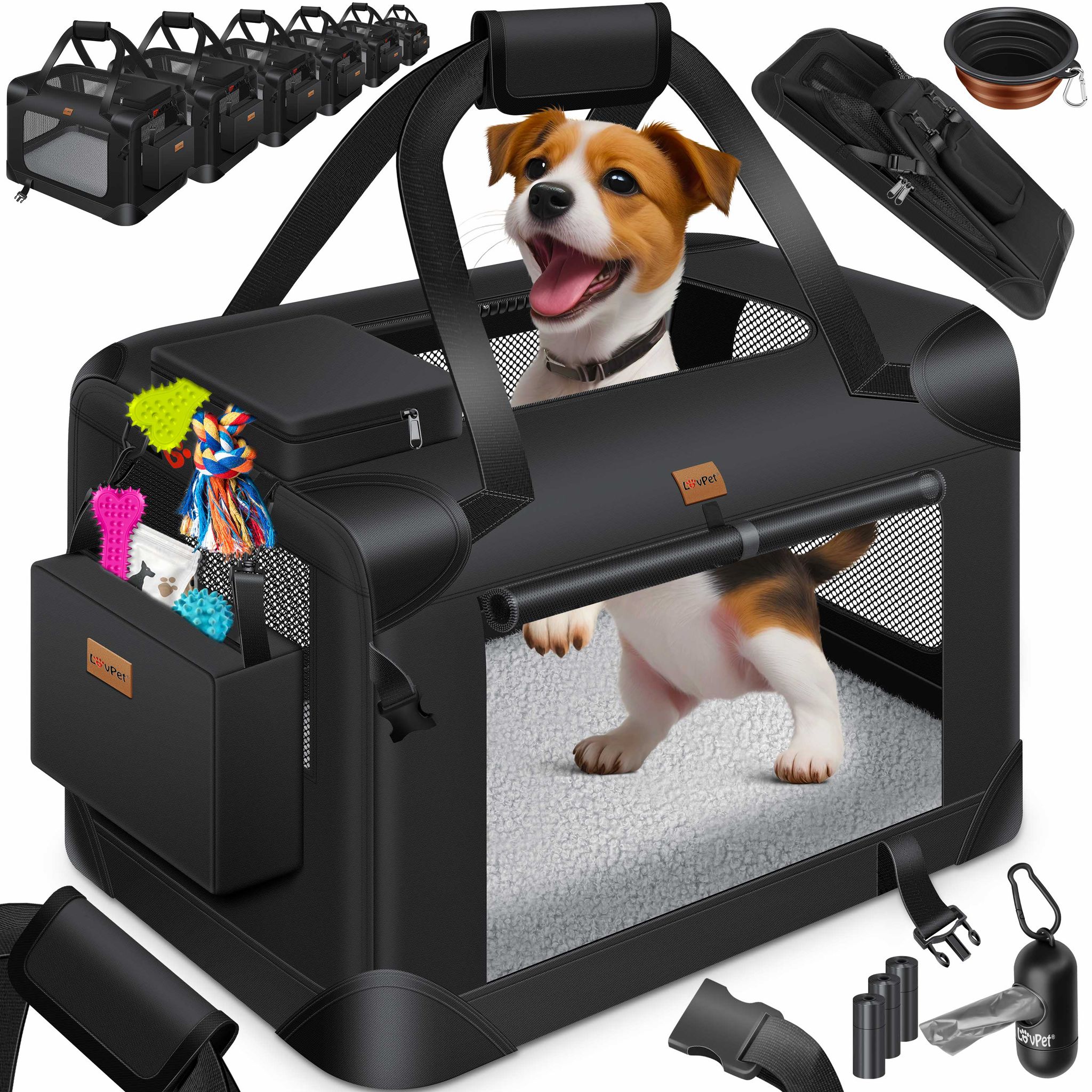 Lovpet® Hundebox Faltbar Mit Napf Und Tasche - Schwarz, Xxl
