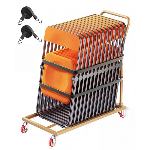 VEVOR Klappstuhlwagen für 25 Stühle Vertikaler Stuhlständer 136kg L-förmig, Stuhlwagen zur Lagerung & Transport für Veranstaltungen, Kohlenstoffstahl, Schwenkräder mit Bremsen, mit Griff, Goldbraun