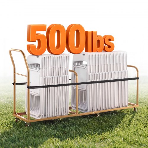 VEVOR Klappstuhlwagen für 50 Stühle Vertikaler Klappstuhlständer 226,8kg, Stuhlkarre zur Lagerung & Transport für Veranstaltungen, Kohlenstoffstahl, Feststellbare Schwenkräder, mit Griff, Goldbraun