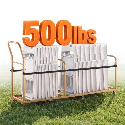 VEVOR Klappstuhlwagen für 50 Stühle Vertikaler Klappstuhlständer 226,8kg, Stuhlkarre zur Lagerung & Transport für Veranstaltungen, Kohlenstoffstahl, Feststellbare Schwenkräder, mit Griff, Goldbraun