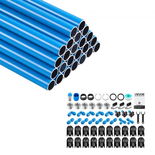 VEVOR Druckluftschlauch-Satz 24 Stk. Druckluftrohre 27,6m x 17,3mm Innen, Kompressorschlauch für Werkstatt Garage & Fabirk, Rohrsatz aus Aluminium, Max. 2 MPa Betriebsdruck, inkl. Zubehör-Set, Blau