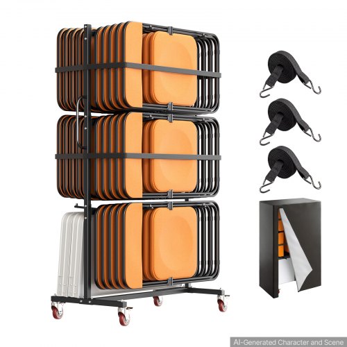 VEVOR Klappstuhlwagen für 24 Stühle & 6 Klapptische mit 181,5kg Tragkraft, Stuhlkarre zur Lagerung & Transport für Veranstaltung, Kohlenstoffstahl, Feststellbare Lenkrollen, Wasserschutzdecke, Schwarz