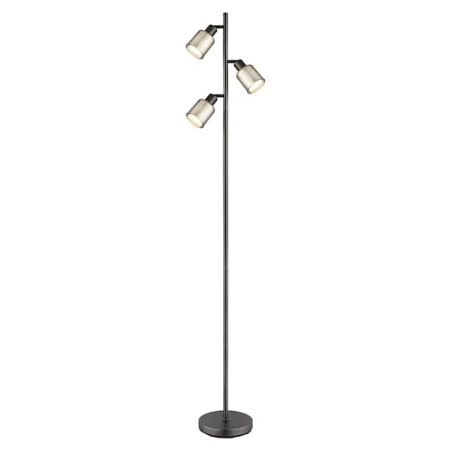 Stehlampe Standleuchte Fußschalter Metall Schwarz Chrom Glas Schwenkbar H 161 Cm