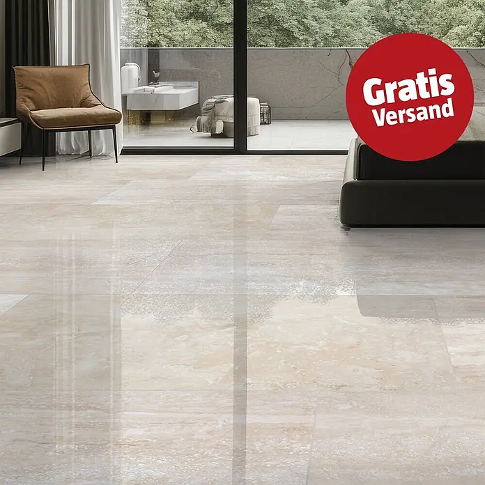 Feinsteinzeugfliese Trenova (120 x 60 cm, Crema, Glänzend)