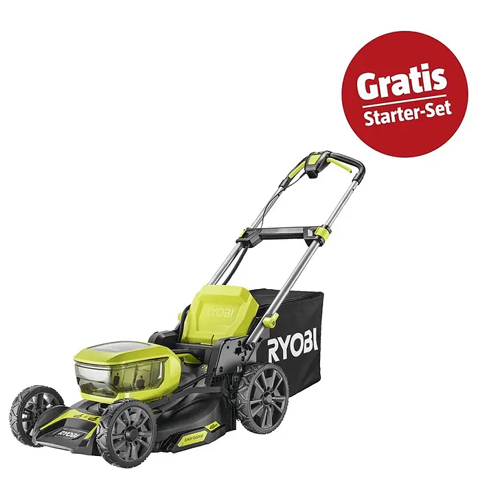 Ryobi ONE+ Maschinen-Set (Akku-Rasenmäher RY18LMX46A-0,18V, 4 Ah Akku & 2A Ladegerät)