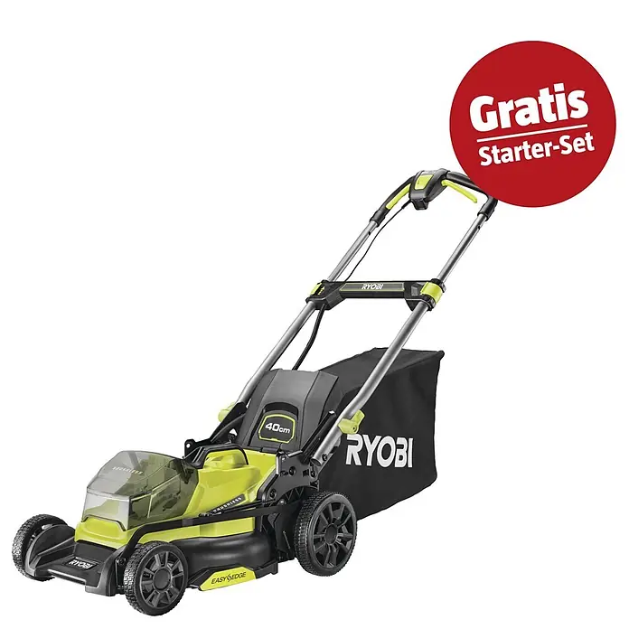 Ryobi ONE+ Maschinen-Set (Akku-Rasenmäher RY18LMX40C-0,18V, 4 Ah Akku & 2A Ladegerät)