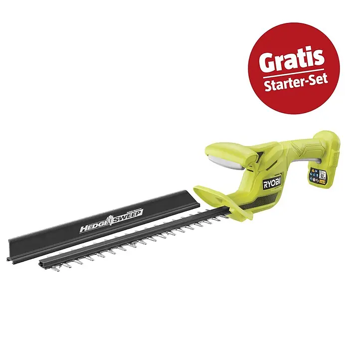 Ryobi ONE+ Maschinen-Set (Akku-Heckenschere RY18HT40B-0,18V, 4 Ah Akku & 2A Ladegerät)