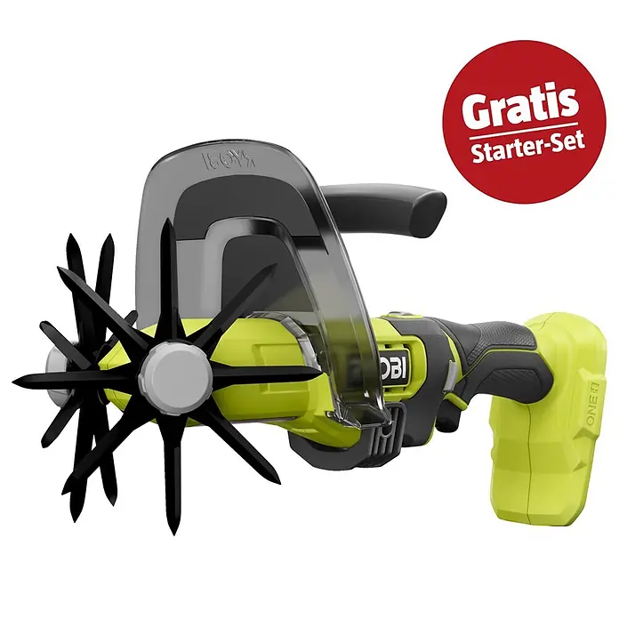 Ryobi ONE+ Maschinen-Set (Akku-Bodenhacke RY18HCA-0,18V, 4 Ah Akku & 2A Ladegerät)