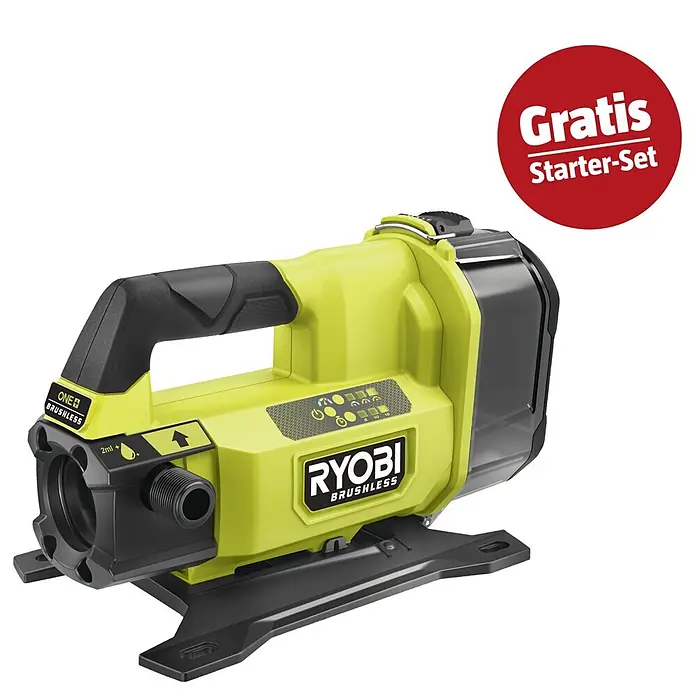 Ryobi ONE+ Maschinen-Set (Akku-Gartenpumpe RY18TPXA,18V, 4 Ah Akku & 2A Ladegerät)