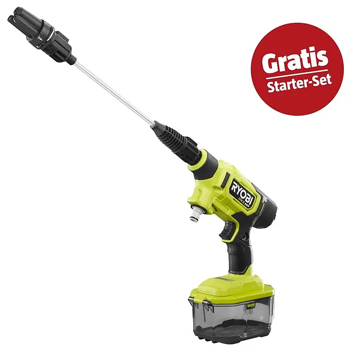 Ryobi ONE+ Maschinen-Set (Akku-Hochdruckreiniger RY18PWX41A-0,18V, 4 Ah Akku & 2A Ladegerät)