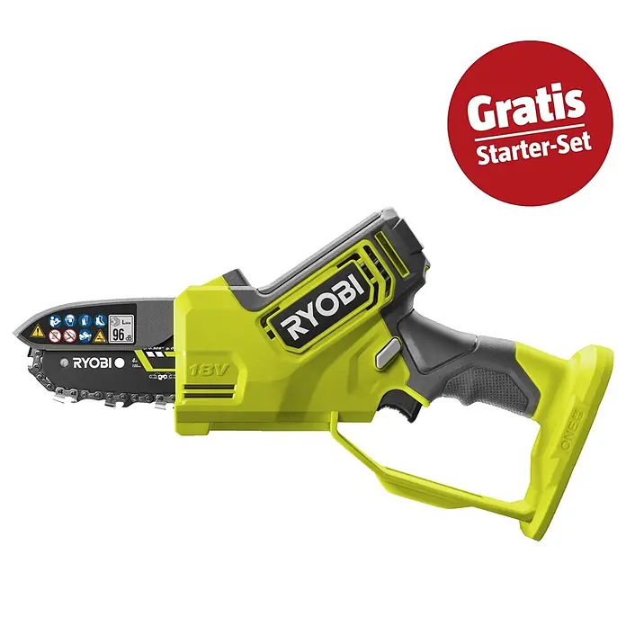Ryobi ONE+ Maschinen-Set (Akku-Astsäge RY18PSX10A-0,18V, 4 Ah Akku & 2A Ladegerät)
