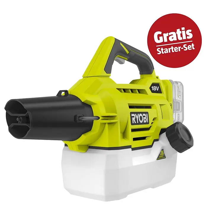 Ryobi ONE+ Maschinen-Set (Akku-Sprühgerät RY18FGA-0,18V, 4 Ah Akku & 2A Ladegerät)