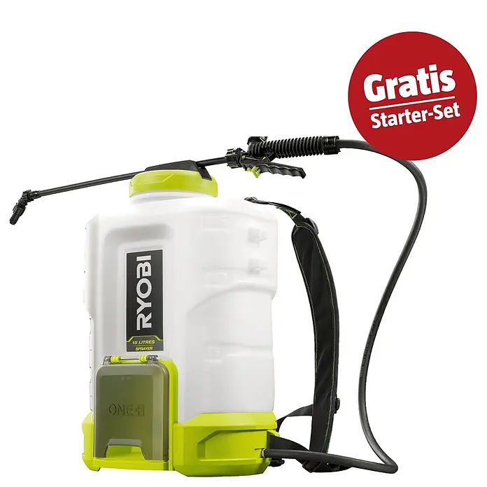 Ryobi ONE+ Maschinen-Set (Akku-Drucksprühgerät 18V RY18BPSB-0,18V, 4 Ah Akku & 2A Ladegerät)
