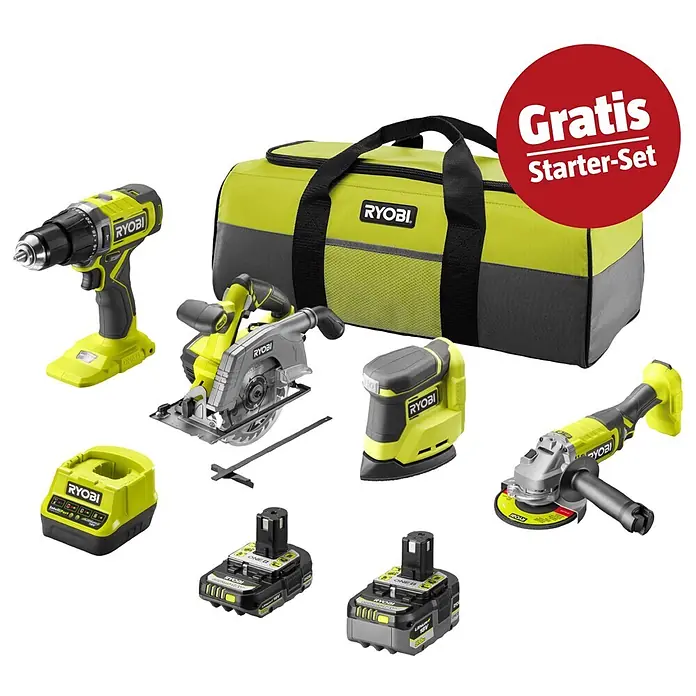 Ryobi ONE+ Maschinen-Set (Maschinen-Set Combo Kit R18CK4G-252S + gratis Starter-Kit)