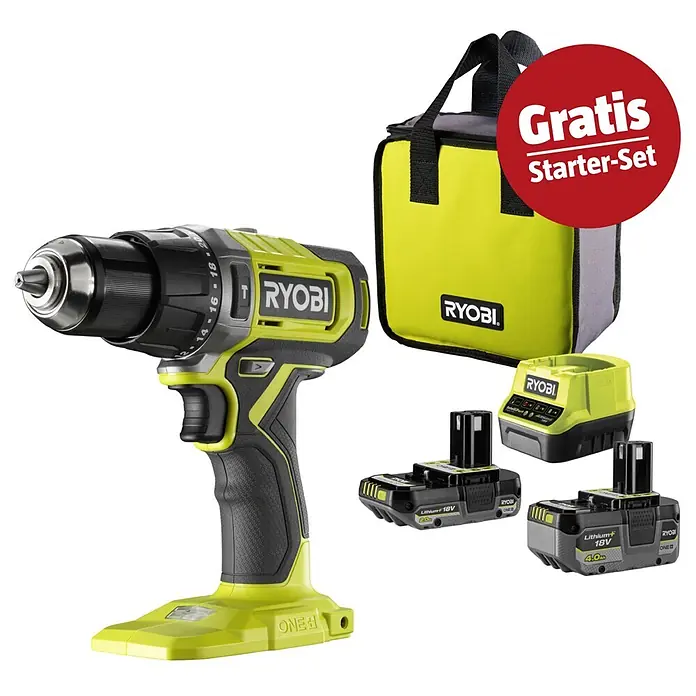 Ryobi ONE+ Maschinen-Set (Akku-Schlagbohrschrauber RPD18-2C42S + gratis Starter-Kit)