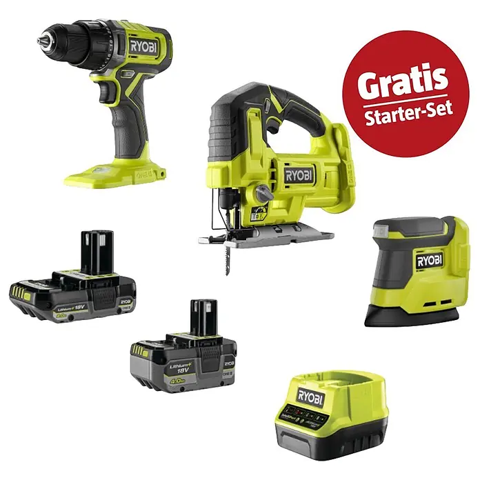 Ryobi ONE+ Maschinen-Set (Maschinen-Set Combo Kit R18CK3G-242 + gratis Starter-Kit)