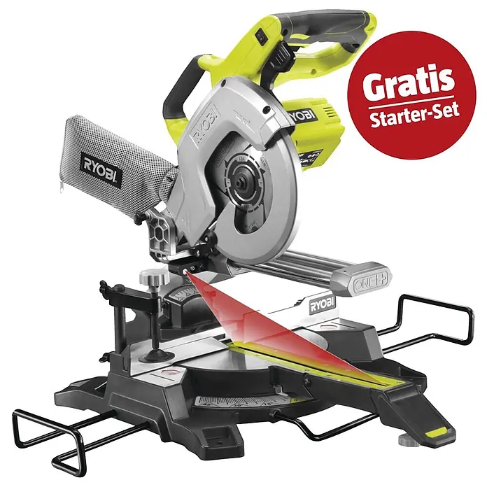 Ryobi ONE+ Maschinen-Set (Akku-Kapp- & Gehrungssäge R18MS216-0 + gratis Starter-Kit)