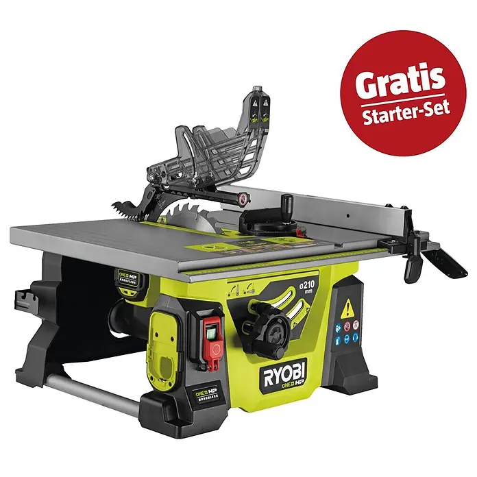 Ryobi ONE+HP Maschinen-Set (Akku-Tischkreissäge RTBS18X-0 + gratis Starter-Kit)