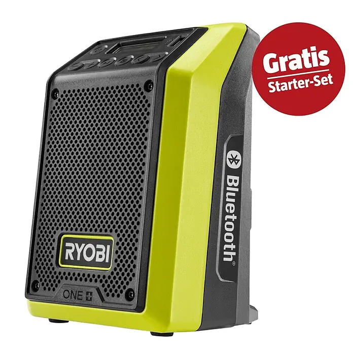 Ryobi ONE+ Maschinen-Set (Akku-Bluetooth-Radio RRDAB18-0 + gratis Starter-Kit)