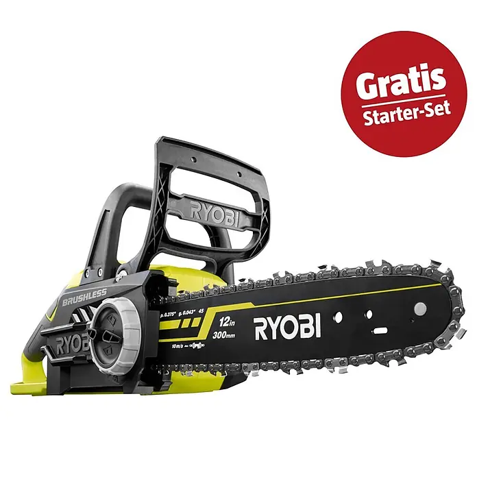 Ryobi ONE+ Maschinen-Set (Akku-Kettensäge ,18V, 4 Ah Akku & 2A Ladegerät)