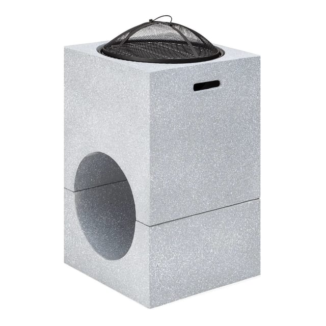 Blumfeldt Monolith Feuerschale mit Grill MGO & Stahlschale inkl. Funkenschutz Hellgrauer Granit