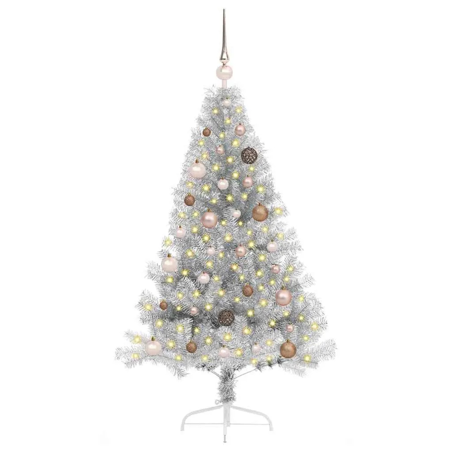 vidaXL Künstlicher Vorbeleuchteter Weihnachtsbaum Silber 150 cm PET 3397191