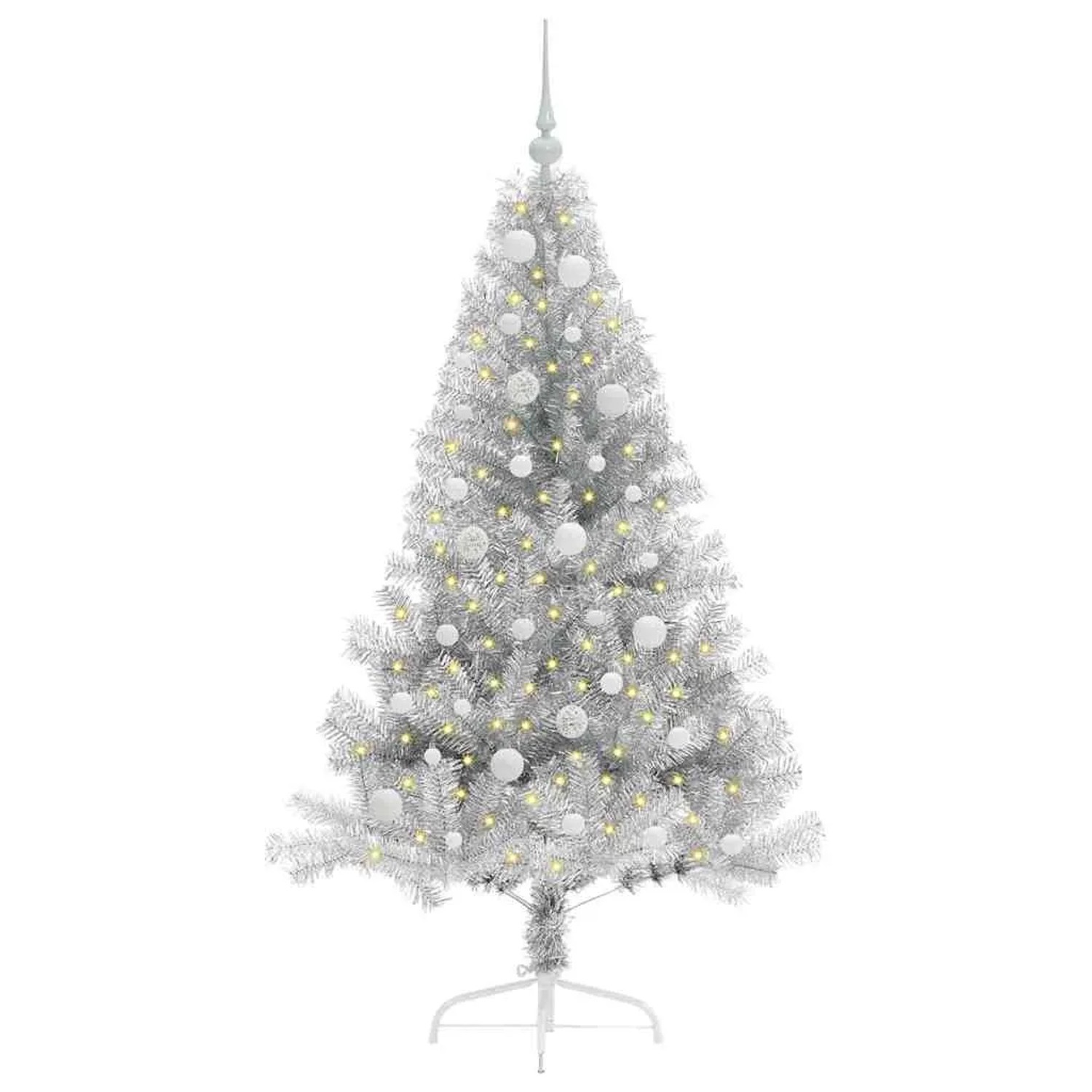 vidaXL Künstlicher Vorbeleuchteter Weihnachtsbaum Silber 150 cm 3397196