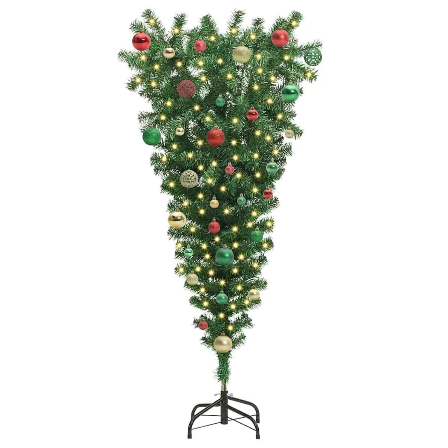 vidaXL Umgedrehter Kunst Weihnachtsbaum mit Kugelset Grün 150 cm PVC 3396859