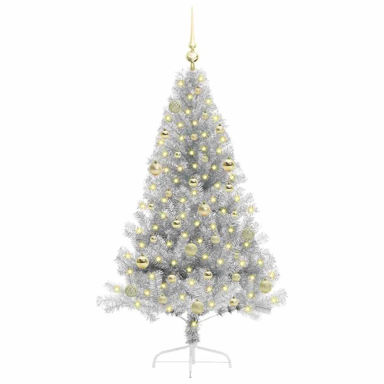 vidaXL Künstlicher Vorbeleuchteter Weihnachtsbaum Silber 150 cm 3397197