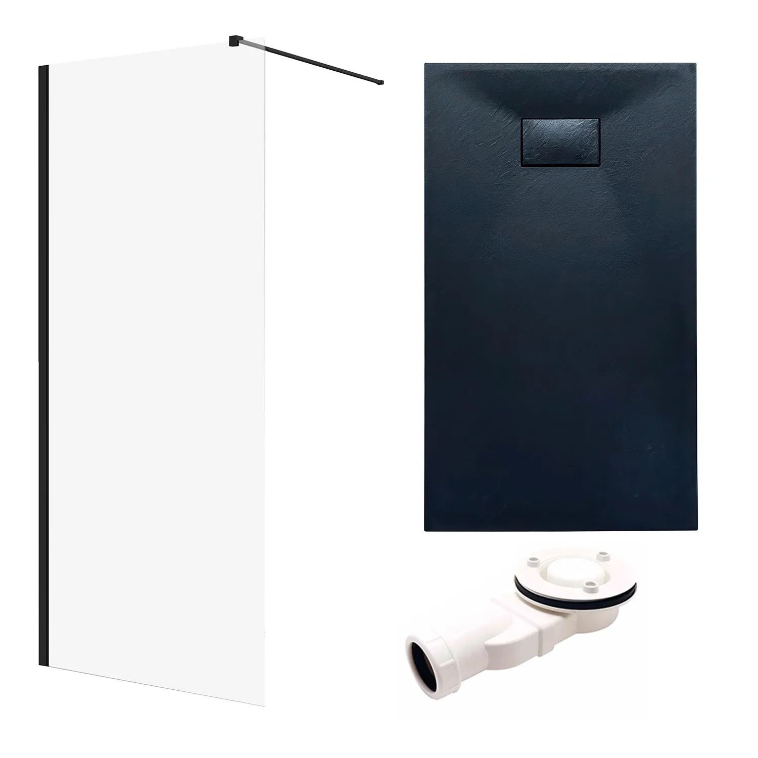 KOLMAN Duschset Walk-In Duschwand 100 x 195 Cm Mit Duschwanne 120 x 80 Cm Schwarz/Schwarz