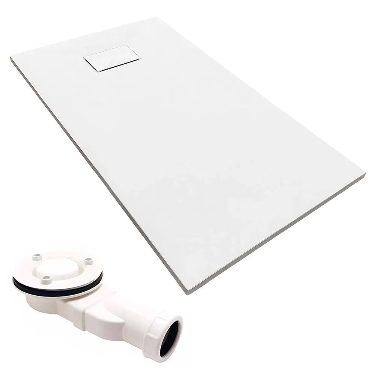 KOLMAN Duschwanne Rechteckig 120 x 80 x 3.2 Cm Verbundwerkstoff Weiß Steinoptik Inkl. Ablaufgarnitur