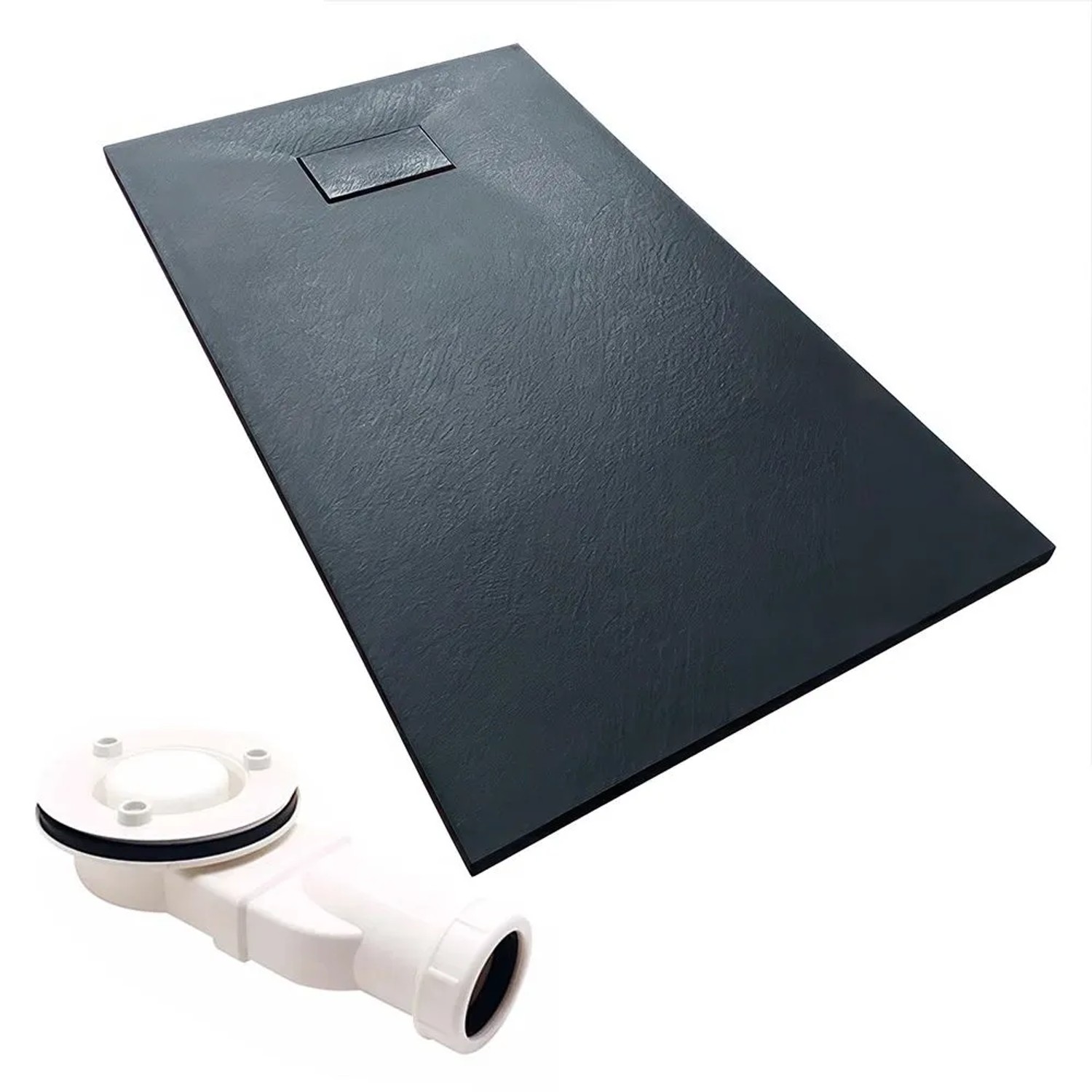 KOLMAN Duschwanne Rechteckig 120 x 80 x 3.2 Cm Verbundwerkstoff Schwarz Steinoptik Inkl. Ablaufgarnitur