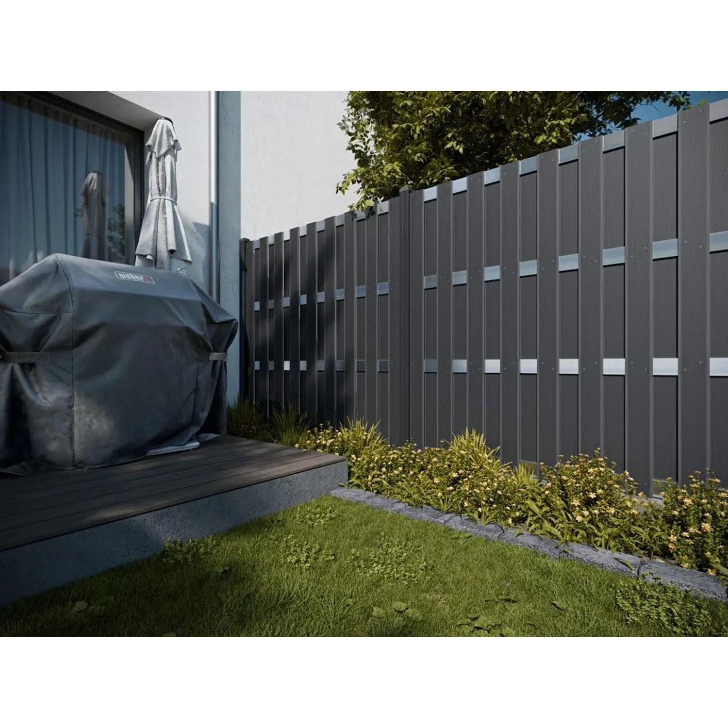 Outgarden WPC Sichtschutzzaun Anthrazit 180x180 cm DIY Bausatz mit Aluriegeln