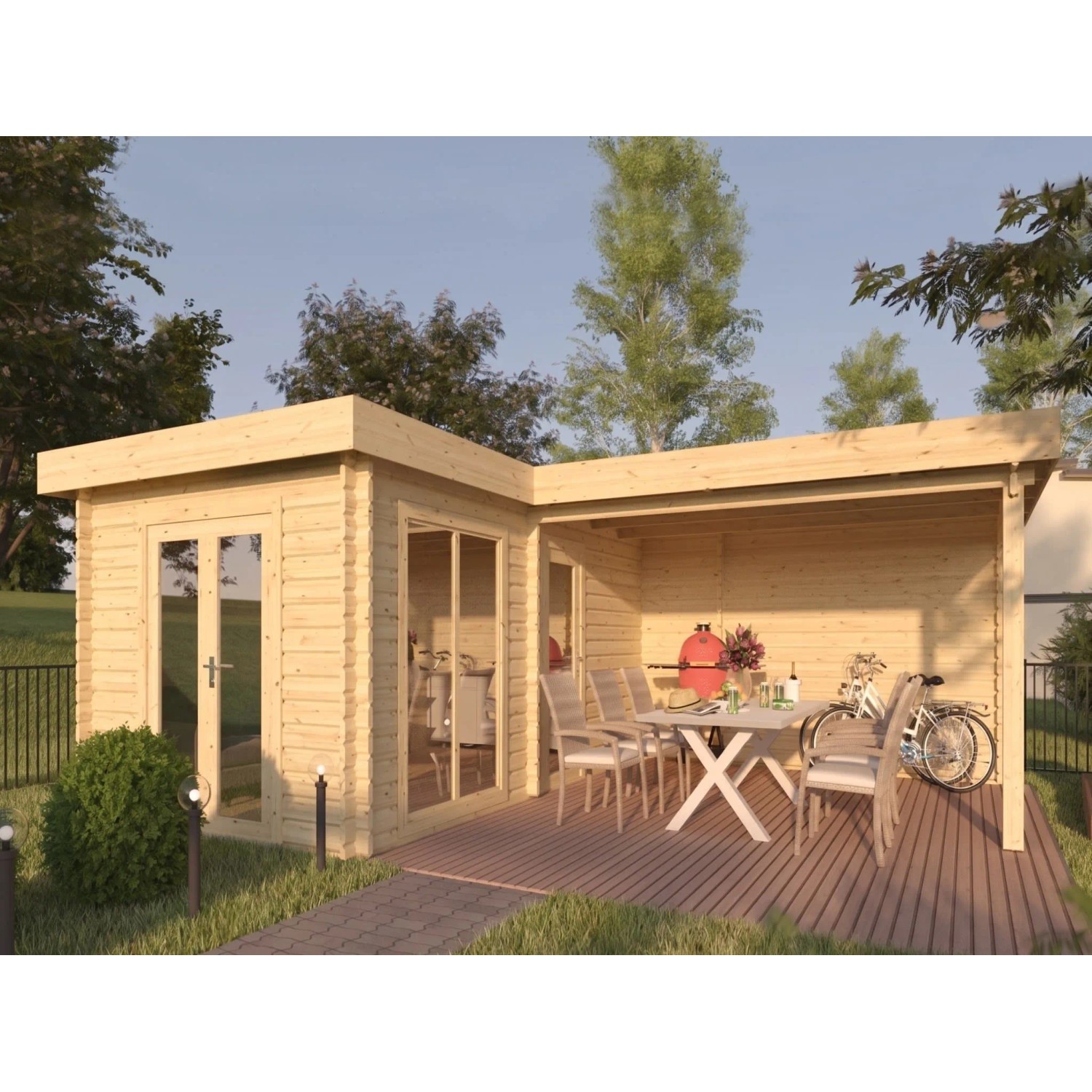 Woodtex Gartenhaus Blockbohlenhaus Quinn 44 mm Naturbelassen