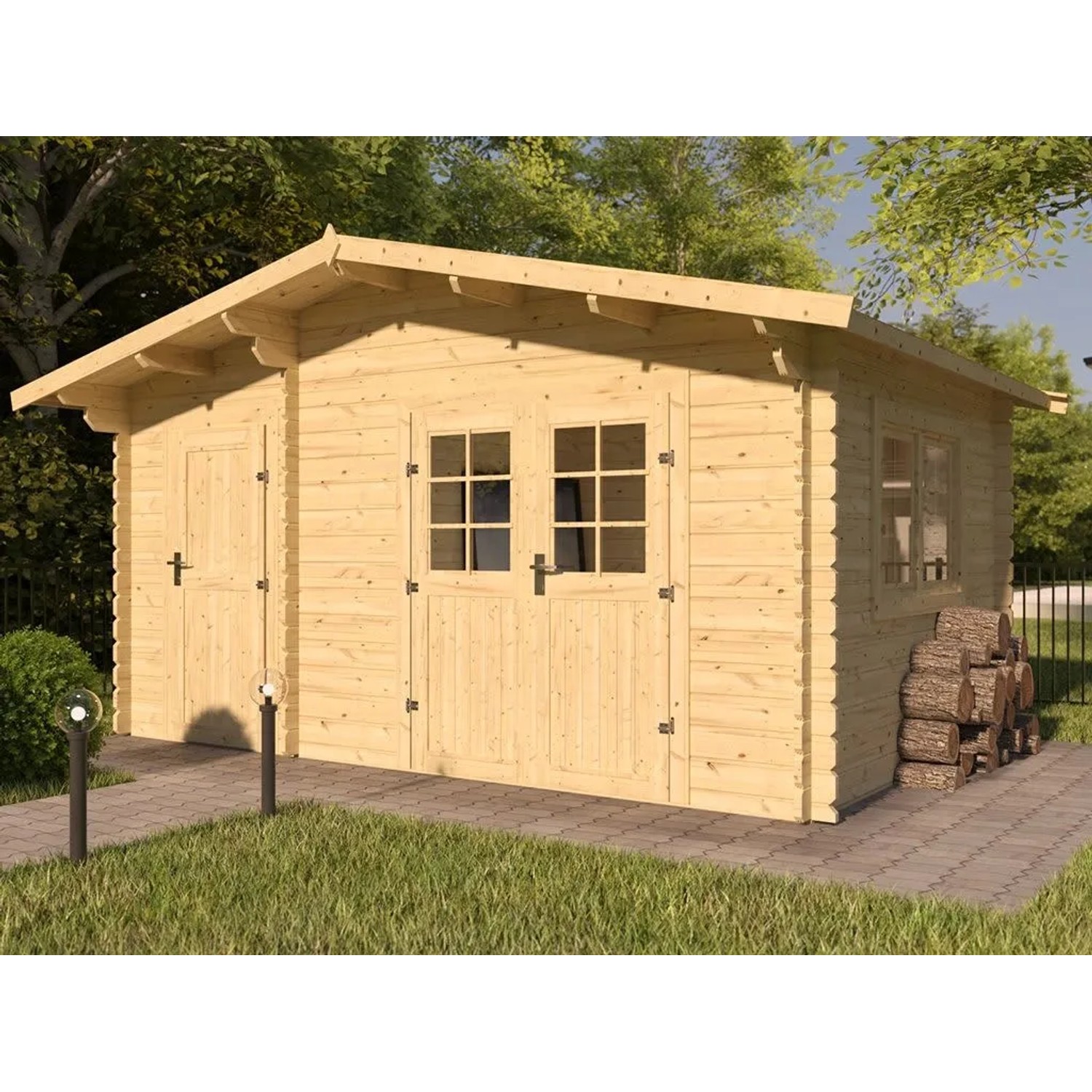 Woodtex Gartenhaus Blockbohlenhaus Keiko 34 mm Naturbelassen