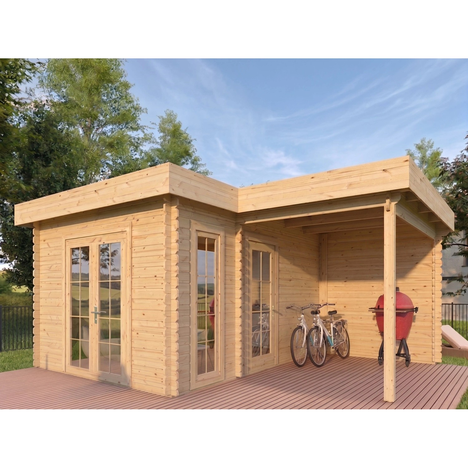 Woodtex Gartenhaus Blockbohlenhaus Livia 28 mm Naturbelassen