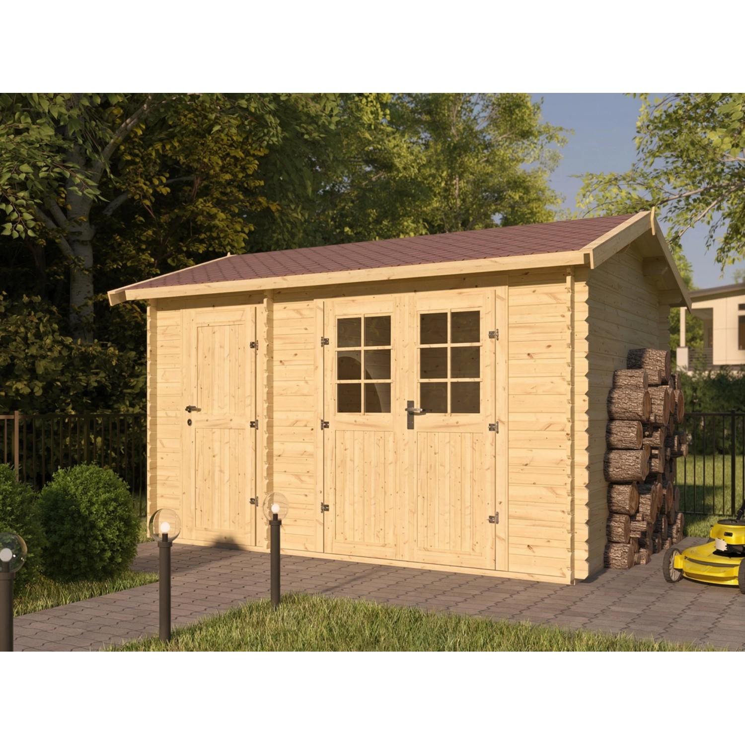 Woodtex Gartenhaus Blockbohlenhaus Willem 28 mm Naturbelassen