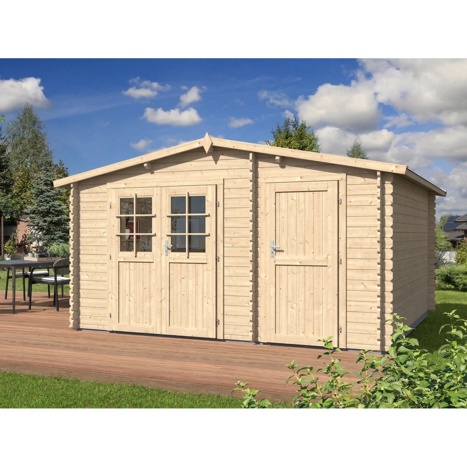 Woodtex Gartenhaus Blockbohlenhaus Aster 1 C 28 mm Satteldach Zweiraumhaus