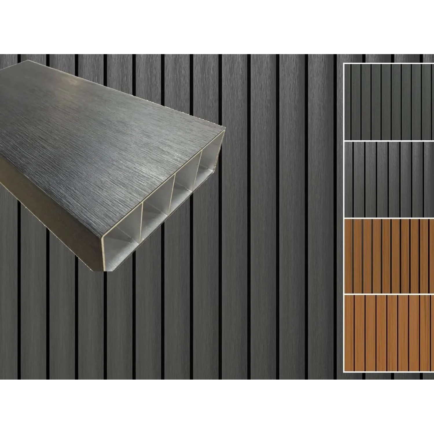 Outgarden Fassadenverkleidung WPC Co-extrudiert Charcoal Sonnenschutzprofil 50 mm Stark