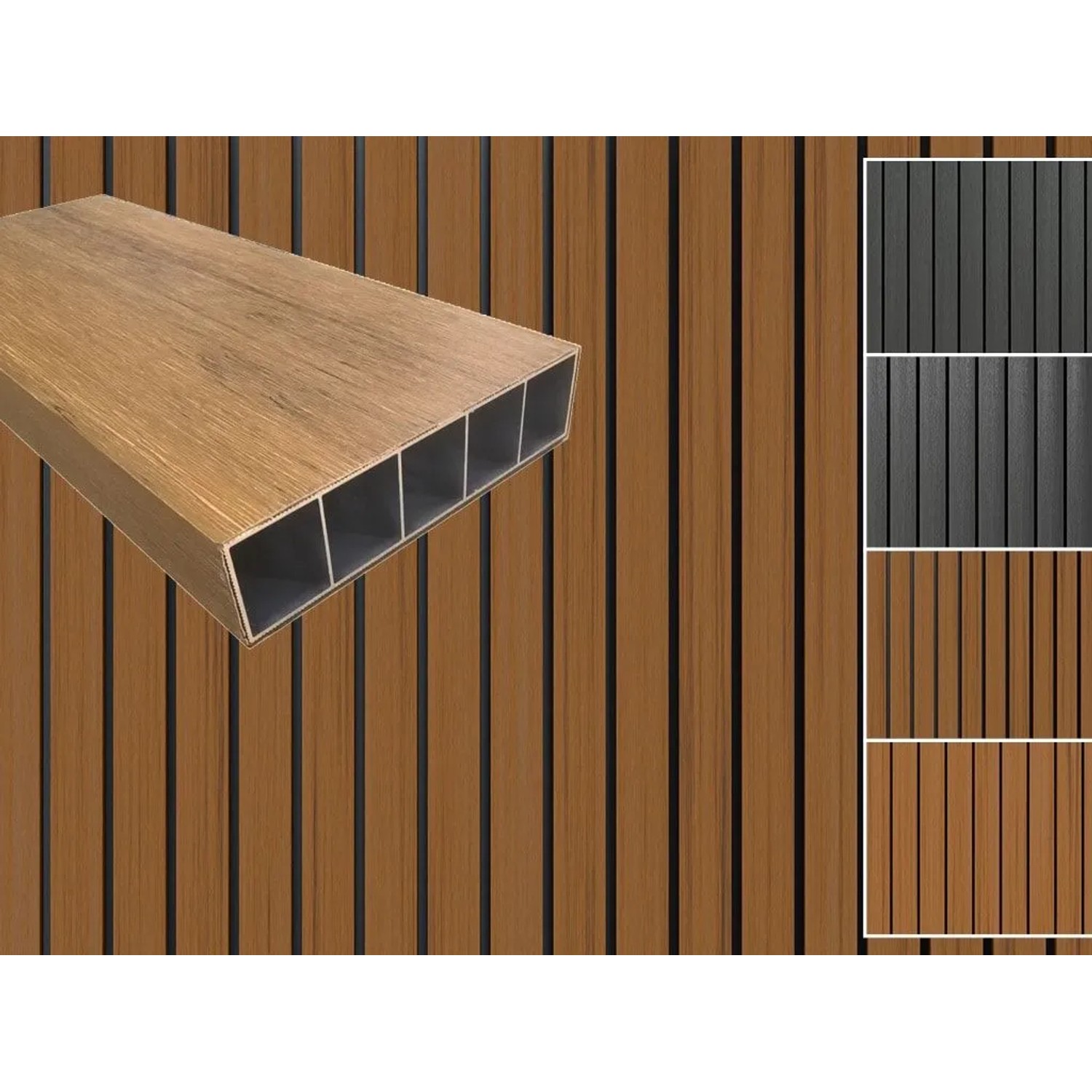 Outgarden Fassadenverkleidung WPC Co-extrudiert Teak Sonnenschutzprofil 30 mm Stark
