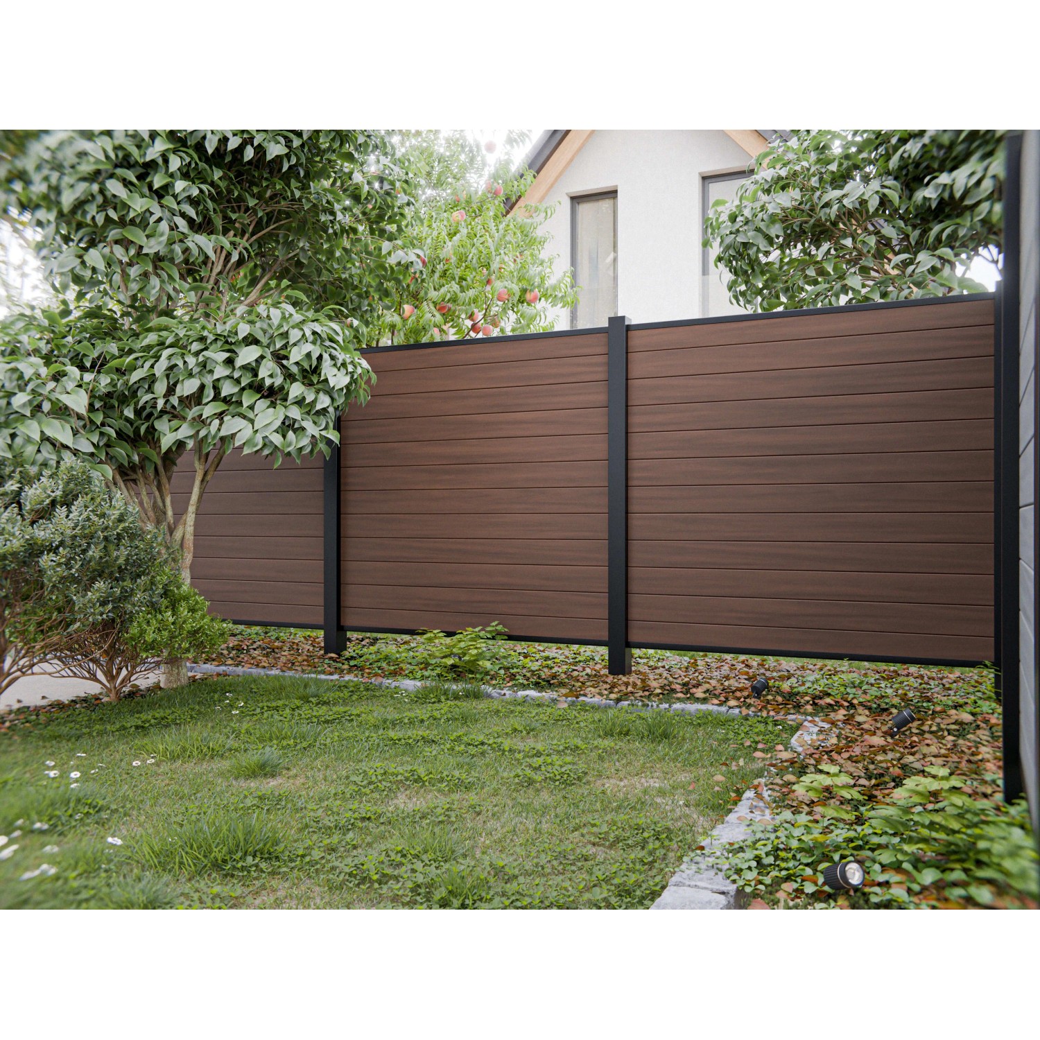 Outgarden PVC Sichtschutzzaun Dunkelbraun Holzoptik Eiche 180x180 cm Steckzaun