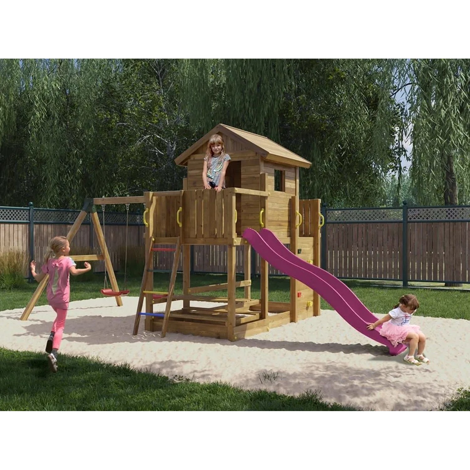 Fungoo Stelzenhaus Mars Kesseldruckimprägniert Inklusive Rutsche Pink
