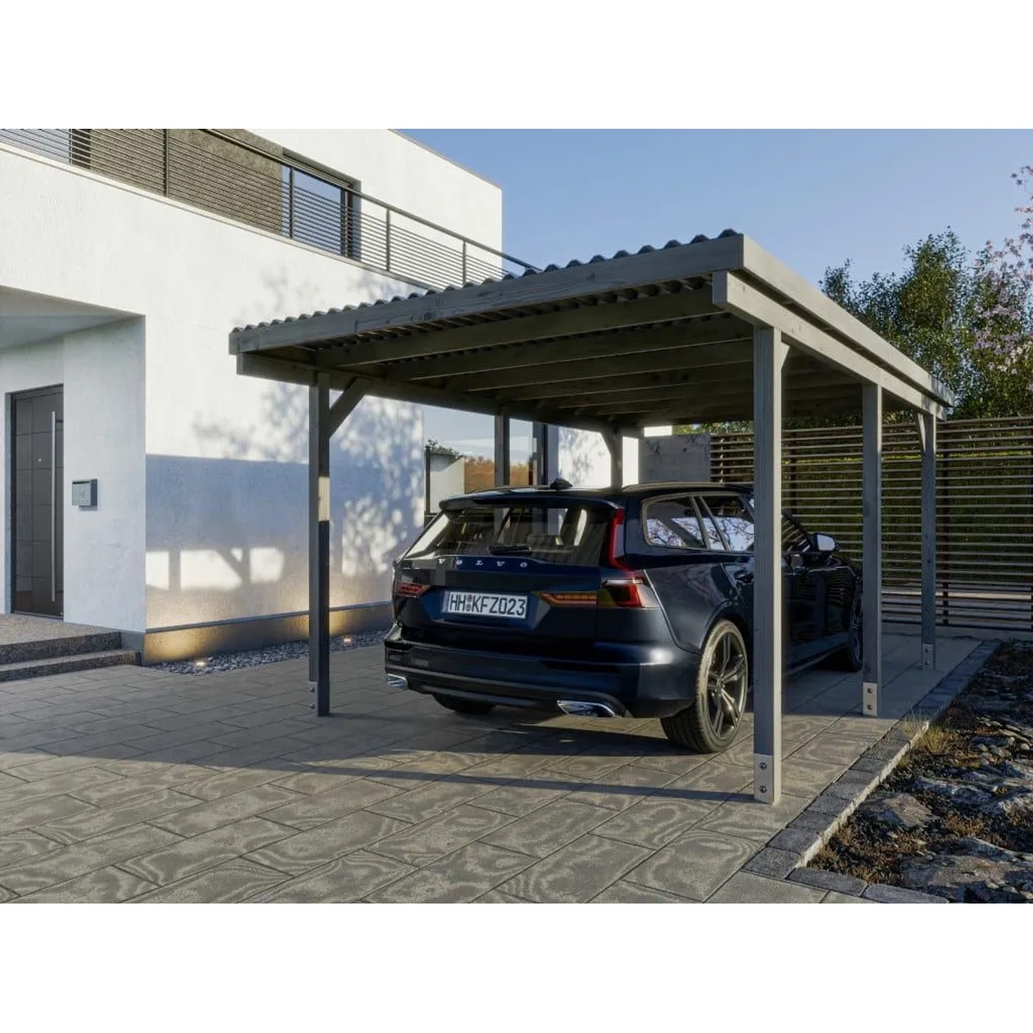Woodtex Holz-Einzelcarport SmartCover KDI Grau Kiefer