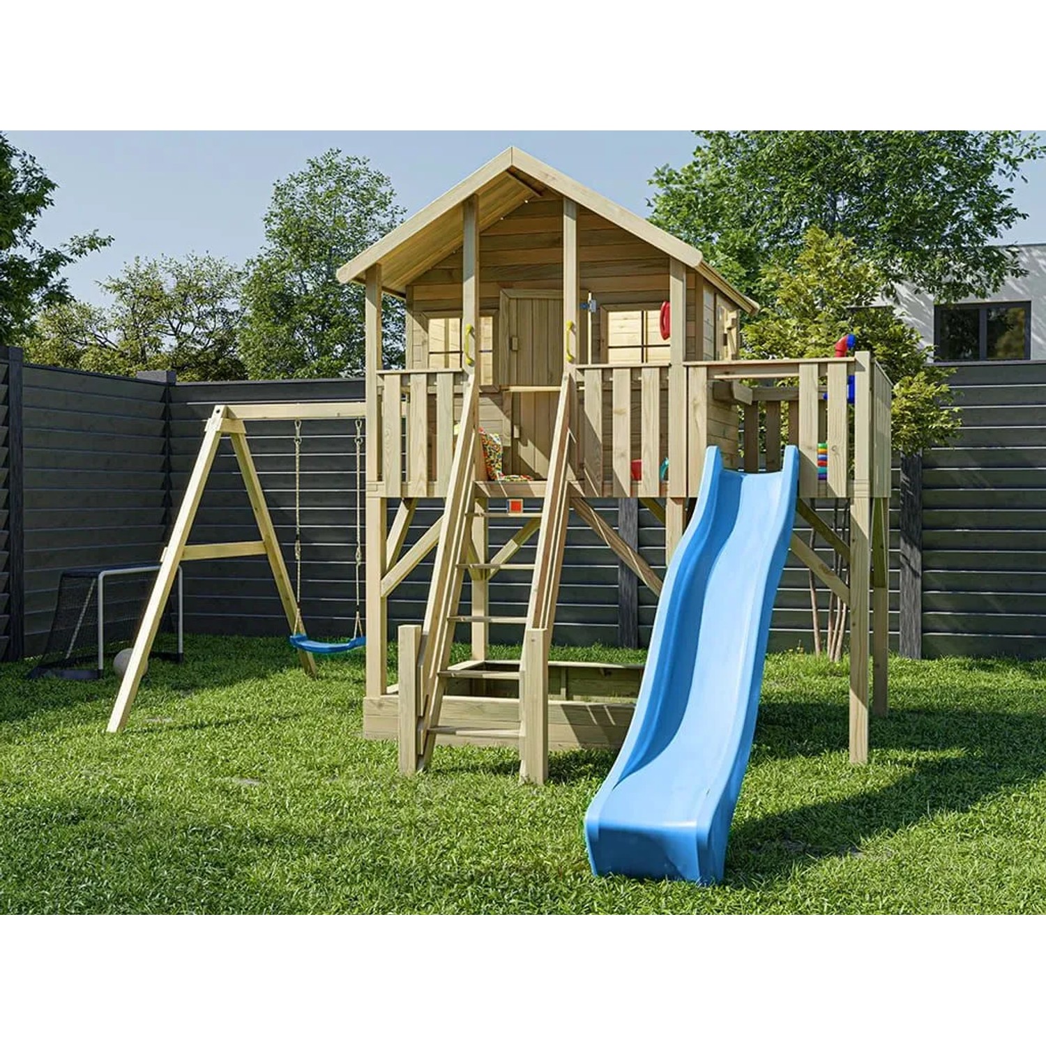 Prestige Garden Stelzenhaus Big House XL KDI Inklusive Einzelschaukel und Rutsche Blau
