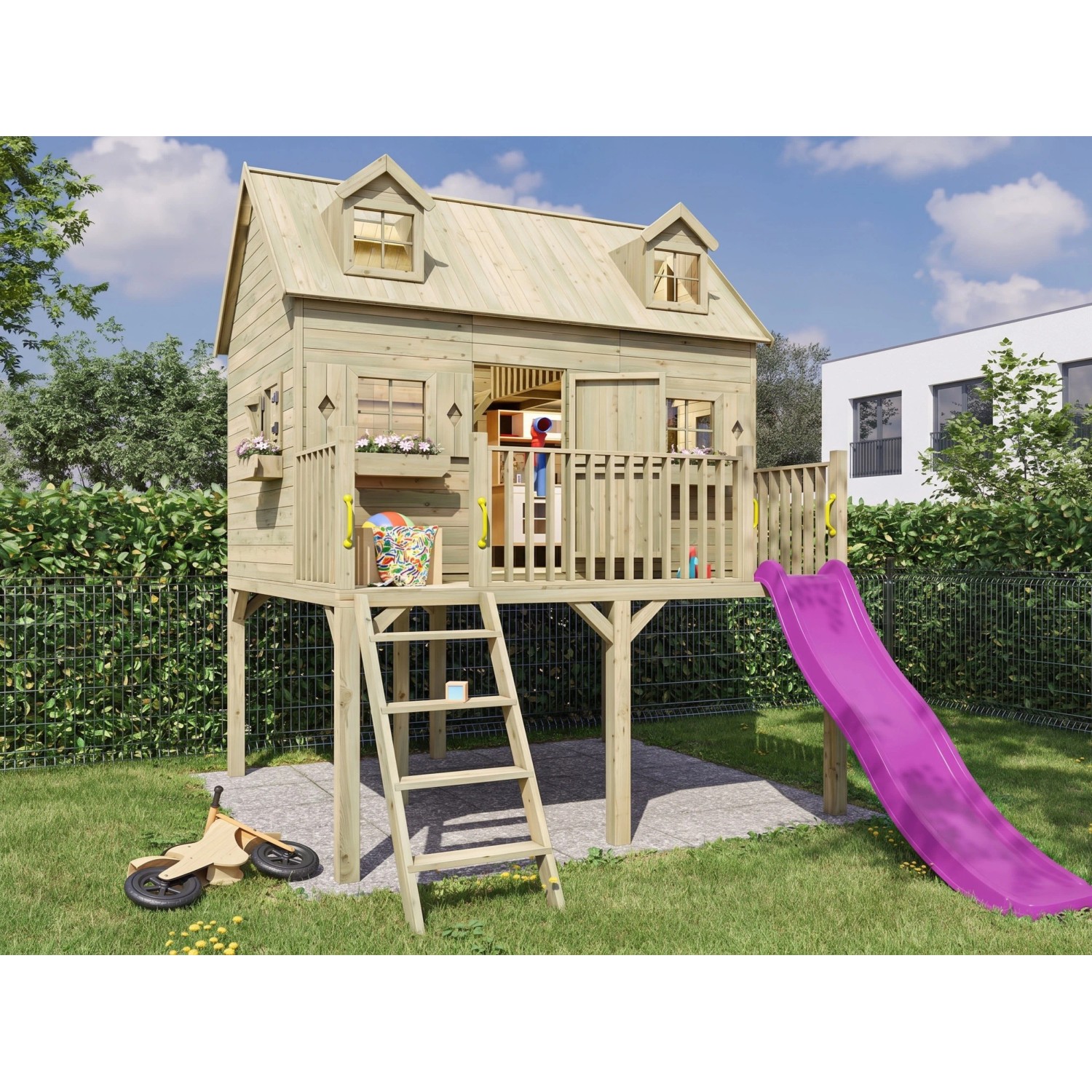 Prestige Garden Stelzenhaus Madrid KDI Inklusive Rutsche Pink