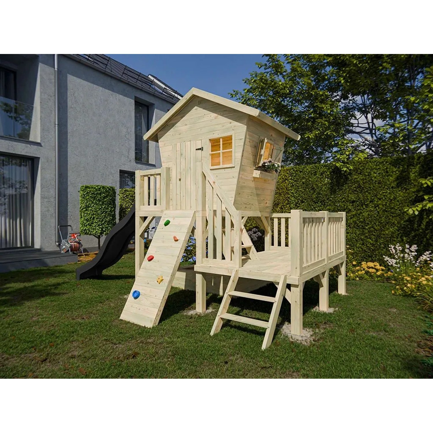 Prestige Garden Stelzenhaus Big Birdy XXL KDI Inklusive Rutsche Grau