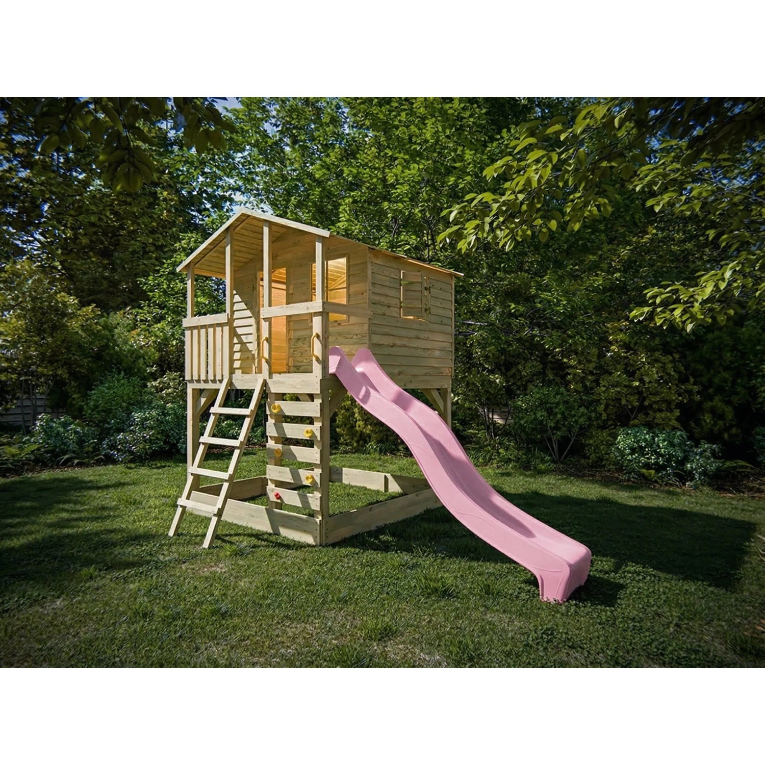 Belladoor Stelzenhaus Henry Kesseldruckimprägniert Inklusive Rutsche Pastellrosa